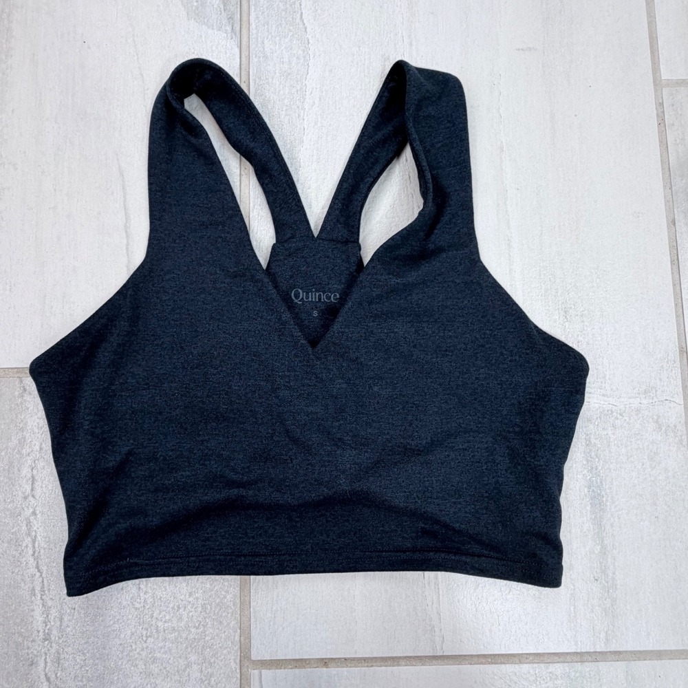 Quince Ultra-Soft V-Neck Cropped Racerback Tank Heather Charcoal S